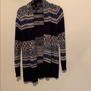 Teal, black, and gray cardigan sweater